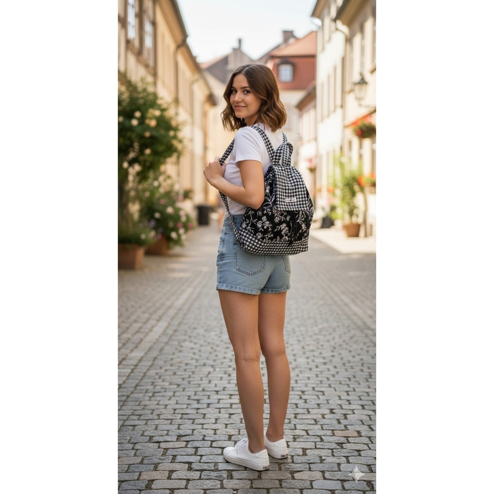 Tapestry Women's Black White Floral Drawstring Backpack Isabella's Journey